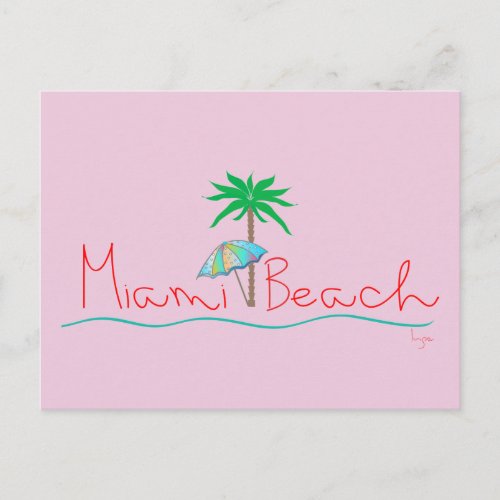 Miami with Palm and Umbrella Postcard