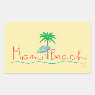 Miami with Palm and Umbrella Rectangular Sticker