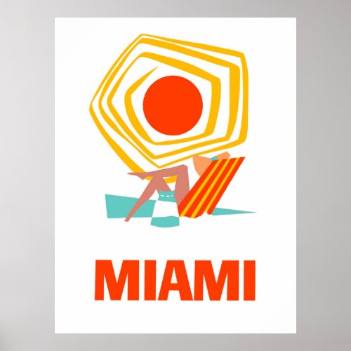 Miami woman sunbathing under the sun poster