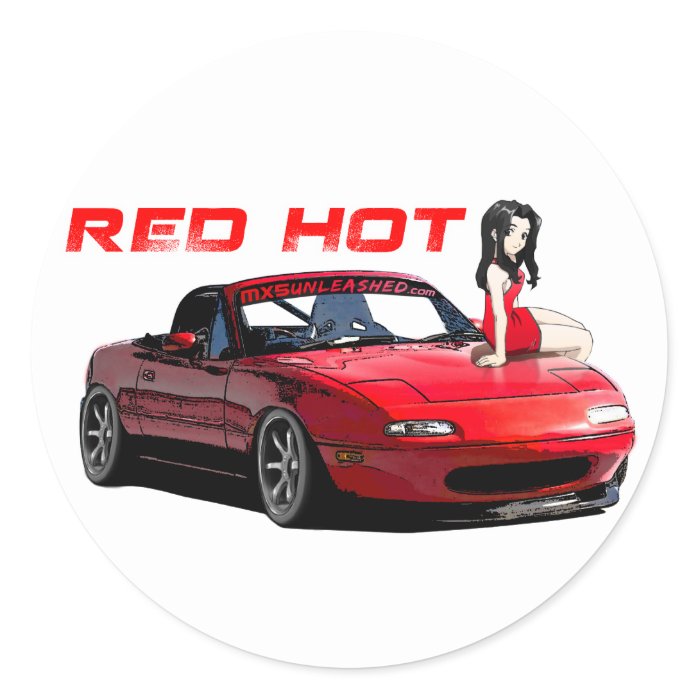 Miata MX 5 Red Hot Round Sticker