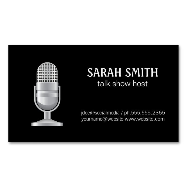 Mic | Blogger | Podcast Host Business Card Magnet (Front)