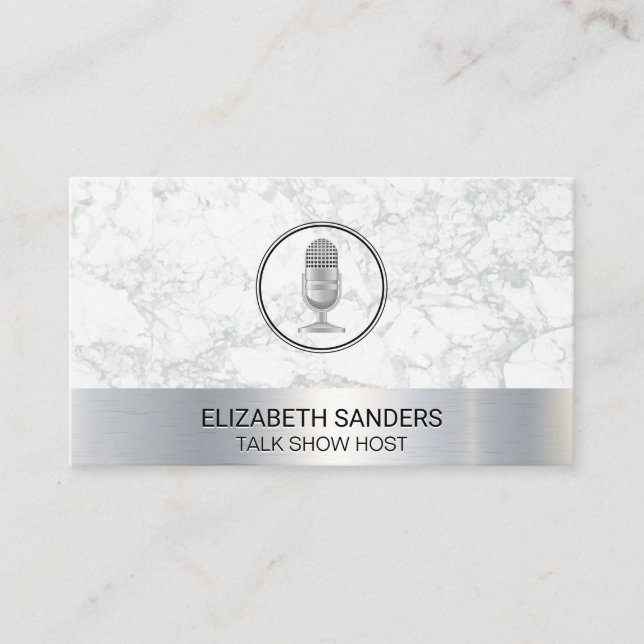 Mic | Blogger | Podcast Host | Marble Metal Trim Business Card (Front)