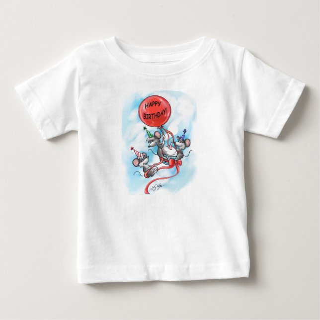 Mic, Mac and Moe’s Happy Birthday Celebration Baby T-Shirt (Front)