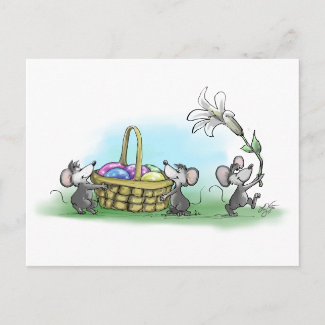 Mic, Mac and Moe's Happy Easter Holiday Postcard (Front)