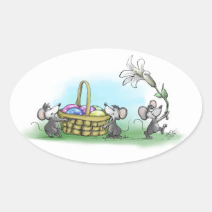 Mic, Mac and Moe's Happy Easter Oval Sticker