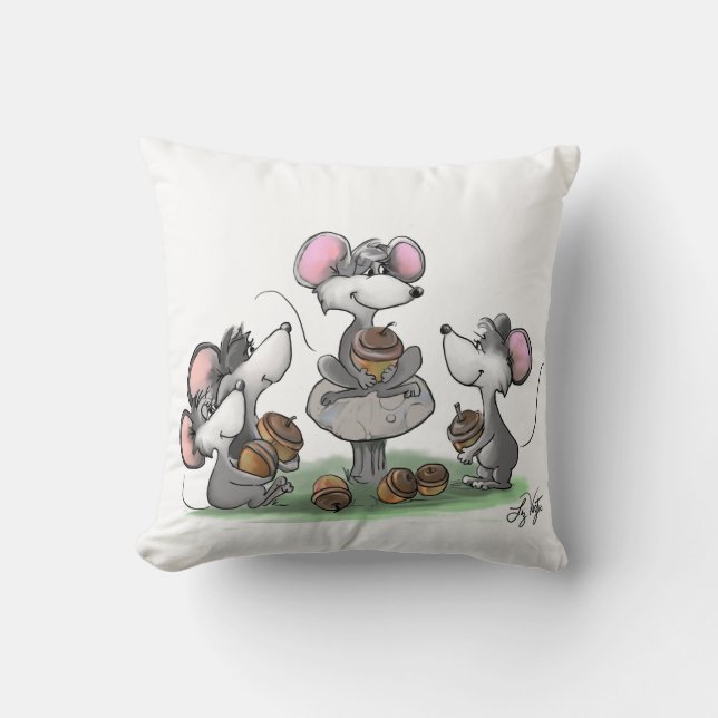 Mic, Mac and Moe's Happy Father's Day Illustration Throw Pillow (Front)