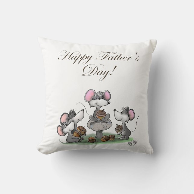 Mic, Mac and Moe's Happy Father's Day Throw Pillow (Front)