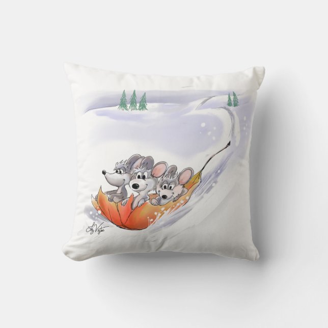Mic, Mac And Moe's Winter Holiday Pillow (Front)
