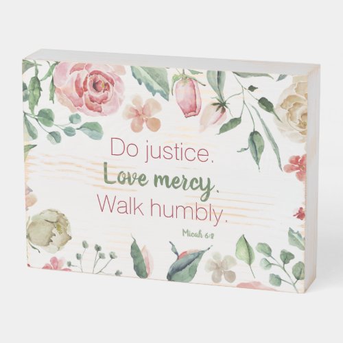 Micah 68 Cream and Rose Watercolor Wooden Box Sign