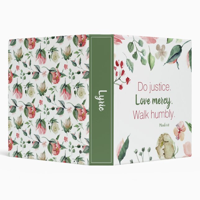 Micah 6:8 Floral Watercolor 3 Ring Binder (Background)