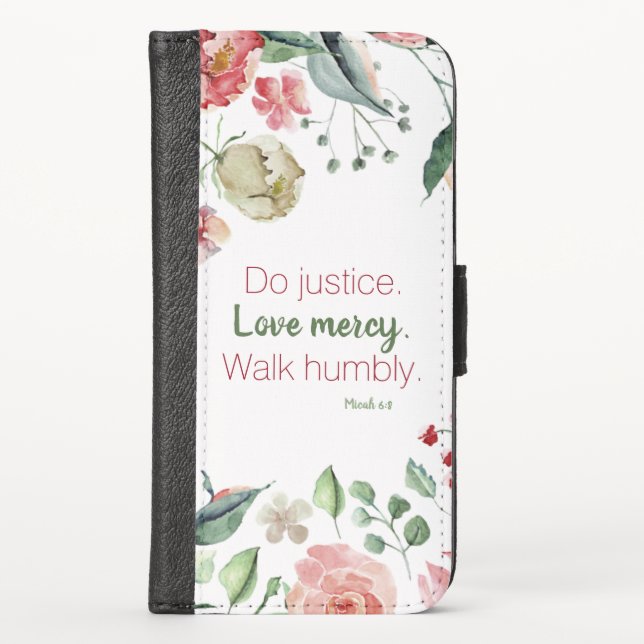Micah 6:8 Floral Watercolor Wallet Case (Front)
