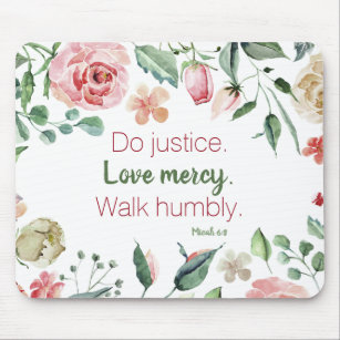Micah 6:8 Pink and Cream Floral Watercolor Mouse Pad