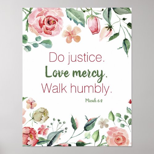 Micah 68 Pink and Cream Floral Watercolor Poster