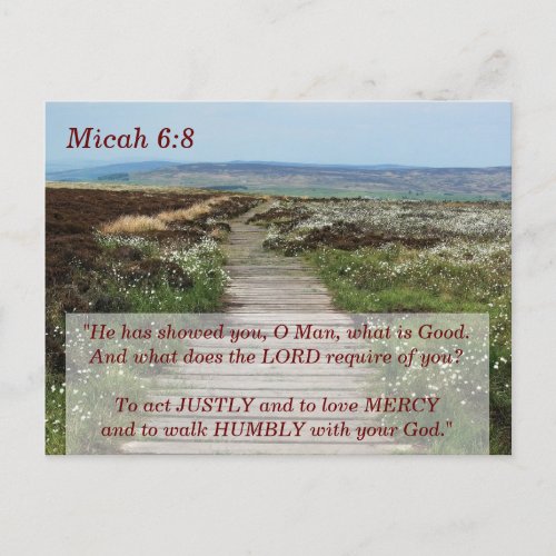 Micah 68 Walk Humbly Bible Verse Postcard