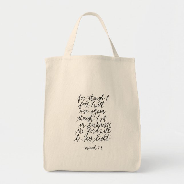 Micah 7:8 Handlettered Bible Verse Quote Tote Bag (Front)