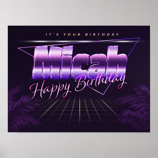 Micah Name First Name Lila Retro Poster Birthday (Front)