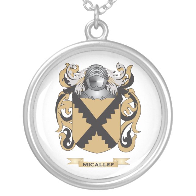Micallef Coat of Arms (Family Crest) Silver Plated Necklace (Front)