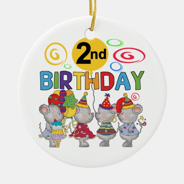 Mice 2nd Birthday T-shirts and Gifts Ceramic Ornament (Front)