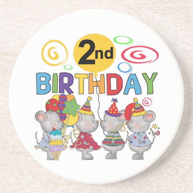 Mice 2nd Birthday T-shirts and Gifts Drink Coaster (Front)
