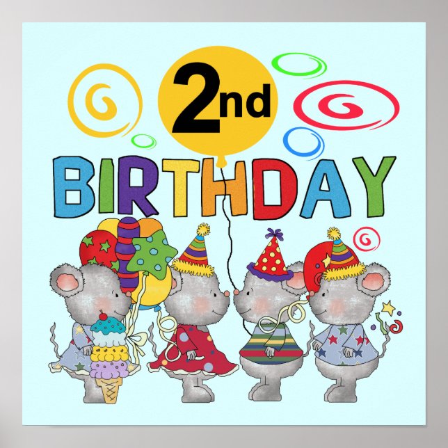 Mice 2nd Birthday T-shirts and Gifts Poster (Front)