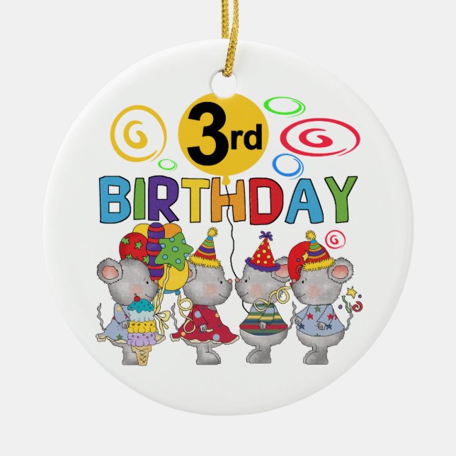 Mice 3rd Birthday T-shirts and Gifts Ceramic Ornament (Front)