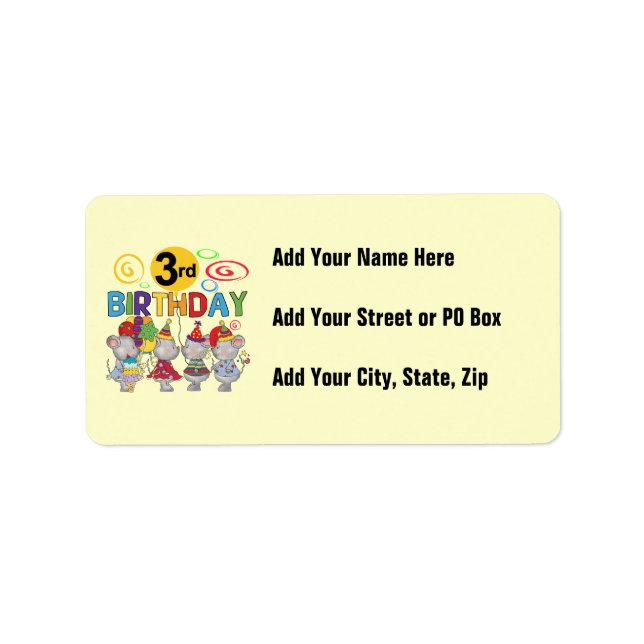 Mice 3rd Birthday T-shirts and Gifts Label (Front)