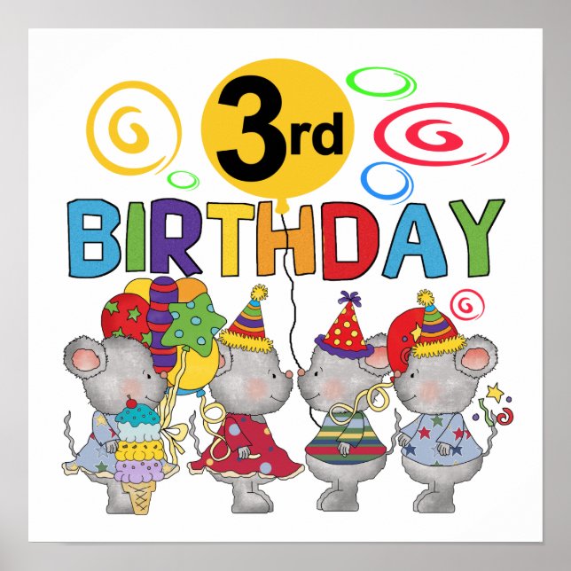 Mice 3rd Birthday T-shirts and Gifts Poster (Front)