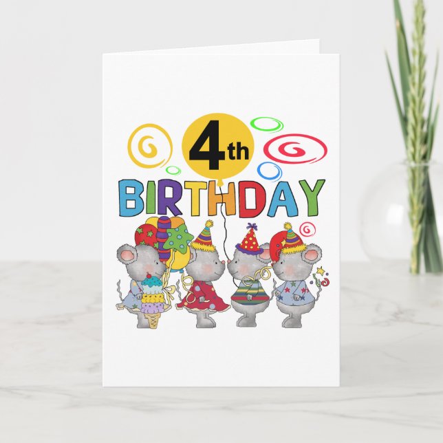 Mice 4th Birthday T-shirts and Gifts Card (Front)