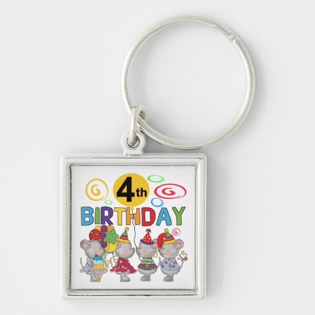 Mice 4th Birthday T-shirts and Gifts Keychain (Front)