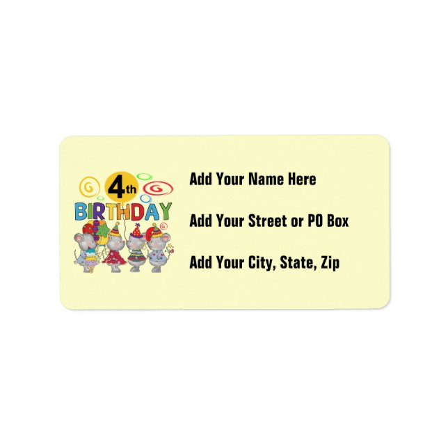 Mice 4th Birthday T-shirts and Gifts Label (Front)