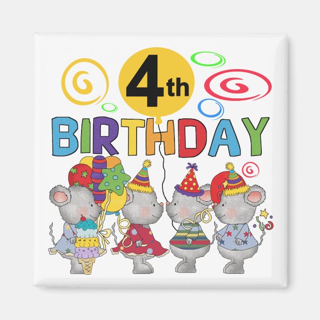 Mice 4th Birthday T-shirts and Gifts Magnet (Front)