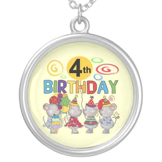 Mice 4th Birthday T-shirts and Gifts Silver Plated Necklace (Front)