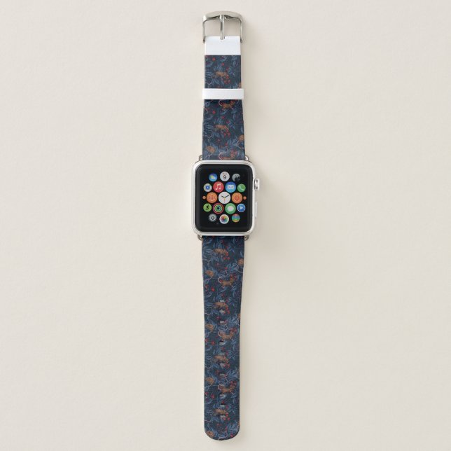 Mice and blackberries on navy apple watch band (Front)