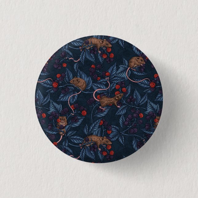 Mice and blackberries on navy button (Front)