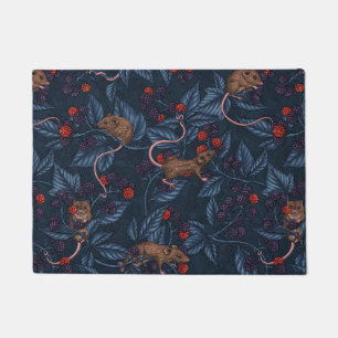 Mice and blackberries on navy doormat