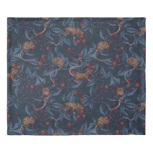 Mice and blackberries on navy duvet cover