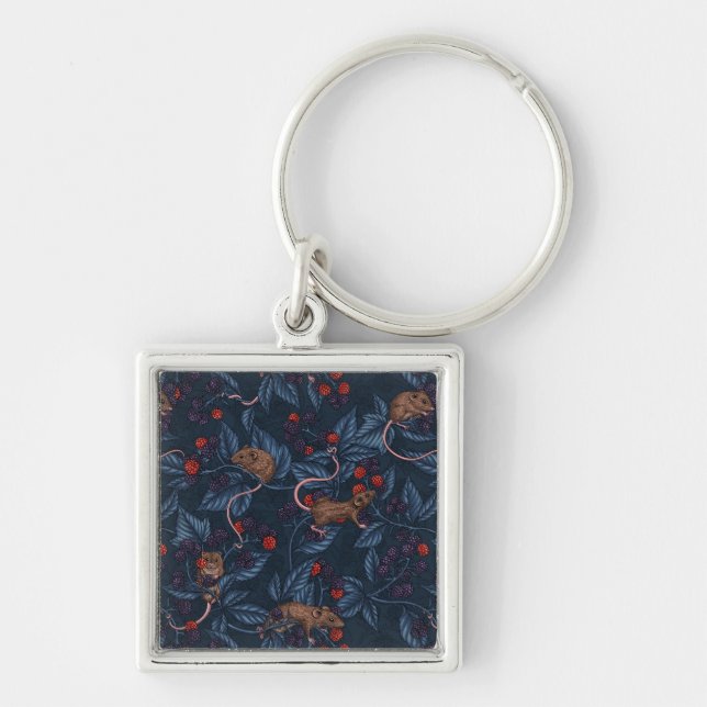 Mice and blackberries on navy keychain (Front)