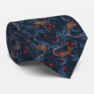 Mice and blackberries on navy neck tie
