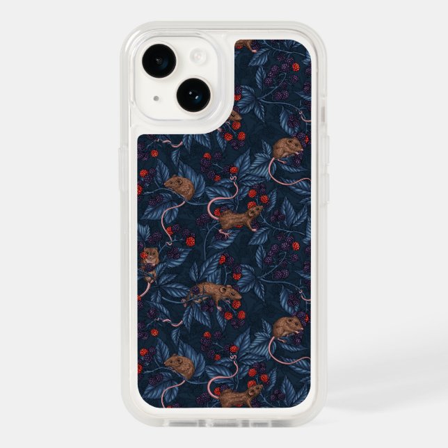 Mice and blackberries on navy otterbox iPhone case (Back)