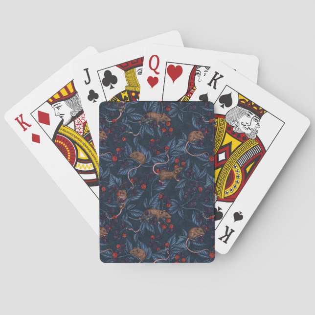 Mice and blackberries on navy poker cards (Back)