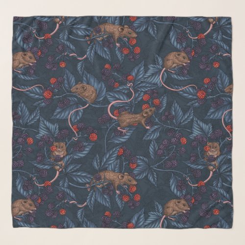 Mice and blackberries on navy scarf
