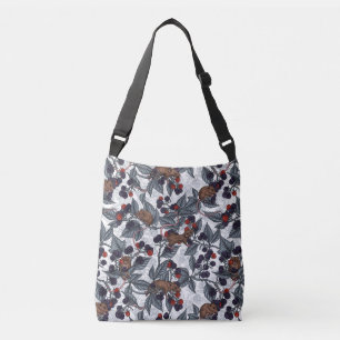 Mice and blackberries on white crossbody bag