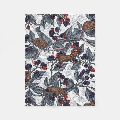 Mice and blackberries on white fleece blanket