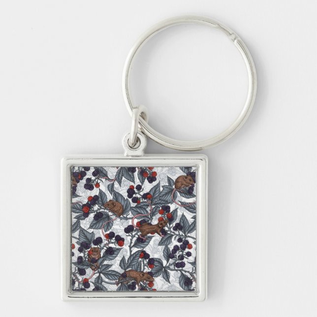 Mice and blackberries on white keychain (Front)