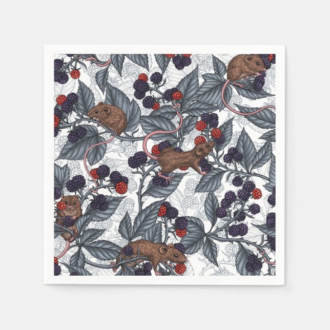 Mice and blackberries on white napkins (Front)