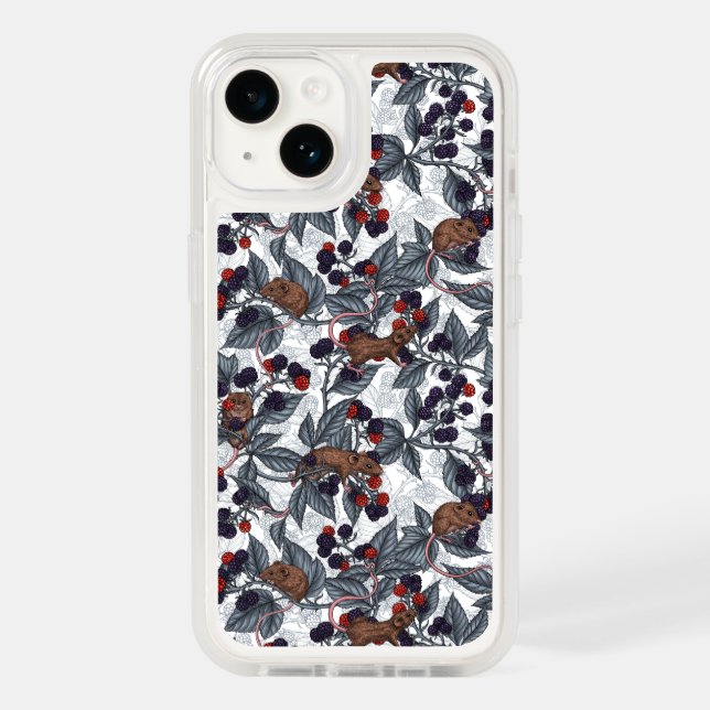 Mice and blackberries on white otterbox iPhone case (Back)