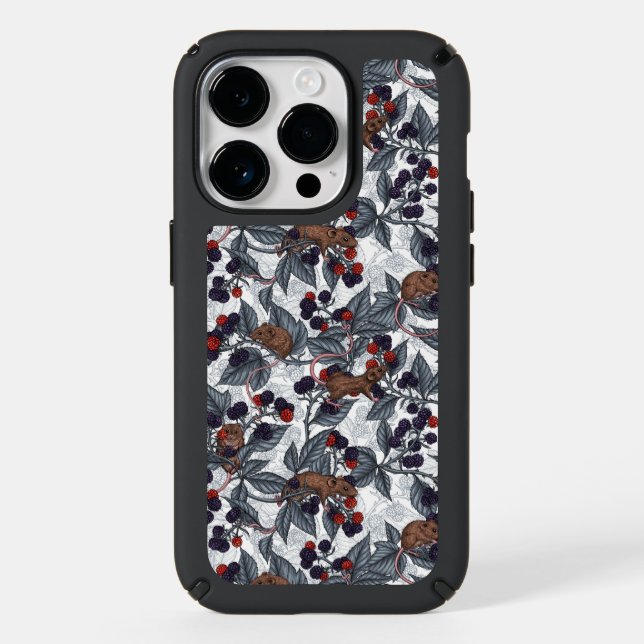 Mice and blackberries on white speck iPhone case (Front)