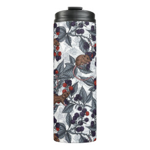 Mice and blackberries on white thermal tumbler