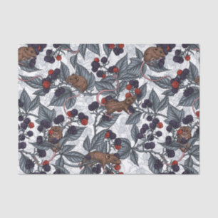 Mice and blackberries on white tissue paper