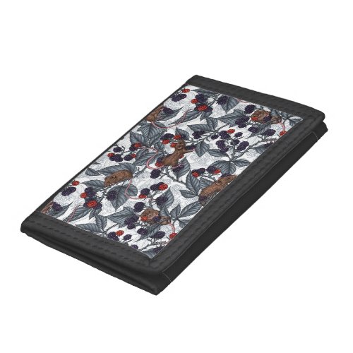 Mice and blackberries on white trifold wallet